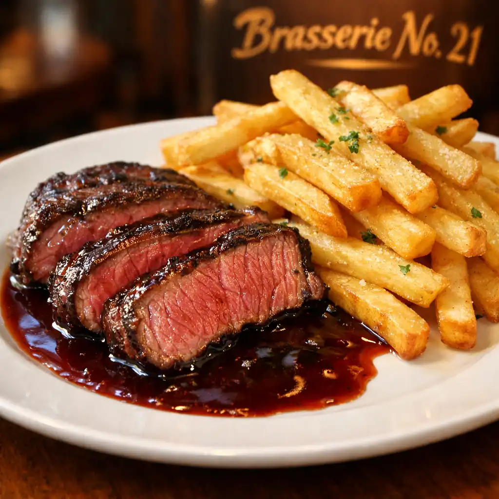 Signature steak frites dish with red wine jus at ADSIGHT LTD